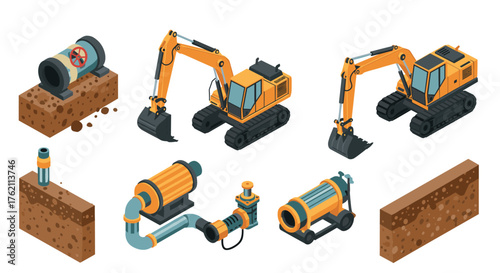 Isometric ceramic workshop tools and pottery crafts set