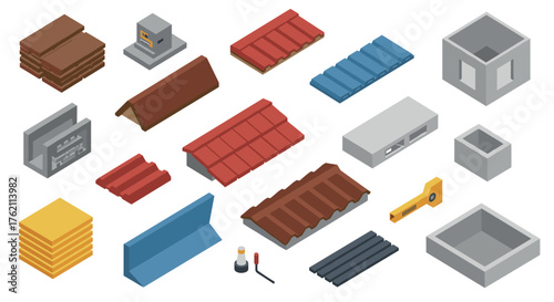 Isometric roadwork scene with construction workers and safety barriers