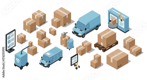 Isometric construction worker operating industrial machinery in outdoor excavation site