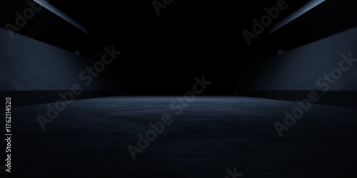 3d rendering of spaceship corridor hallway dark background. Scene for advertising, showroom, technology, future, modern, E sport, game, garage. Sci Fi Illustration. Product display
