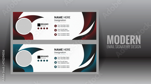 Minimalistic and futuristic email signature or email footer design template featuring passionate gradient colors and organic shapes that create an abstract appeal