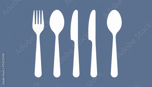 Cutlery and silverware icon set. Simple flat design vector illustration of fork, knife, and spoon silhouettes for a restaurant or dining concept