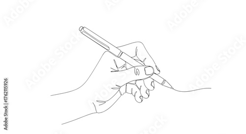 Hand holding a pen and drawing a line in a sketch illustration style with a white background design art