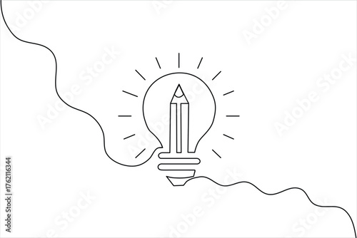 One line drawing of a light bulb with a pencil inside and rays Web