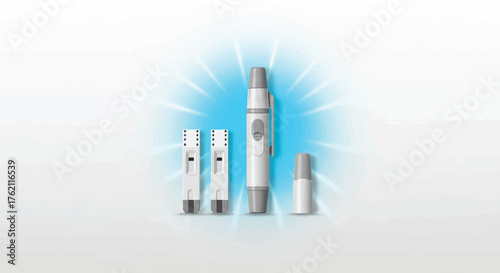 Medical lancets for blood sampling on World Diabetes Day against a clean white background with blue accents.
