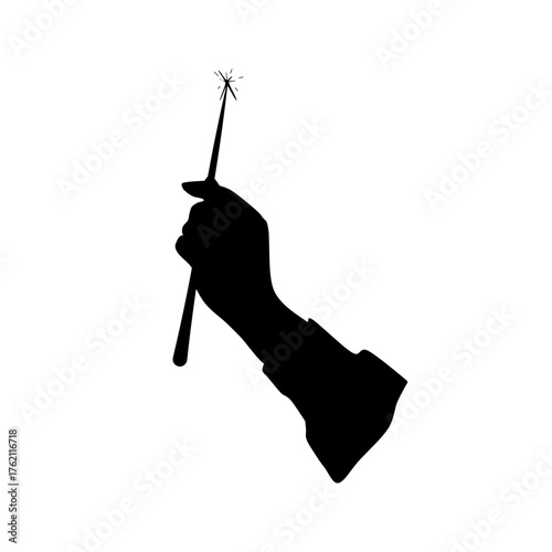 Hand holding diwali stick silhouette, Silhouette of a hand holding a Diwali sparkler stick, 