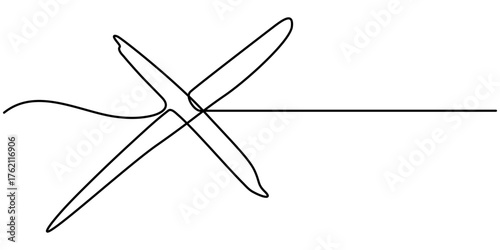 Continuous one line drawing cross Mark. Line Art cross Mark Symbol, One line cross icon vector, Continuous line. outline Vector illustration. 