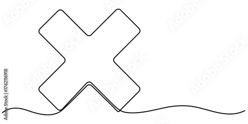 Continuous one line drawing cross Mark. Line Art cross Mark Symbol, One line cross icon vector, Continuous line. outline Vector illustration. 