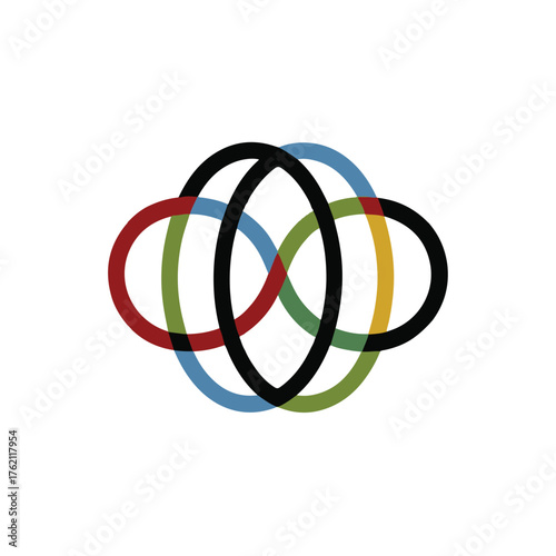 Abstract interwoven colorful loops forming a complex interconnected pattern representing unity and diversity on a white background