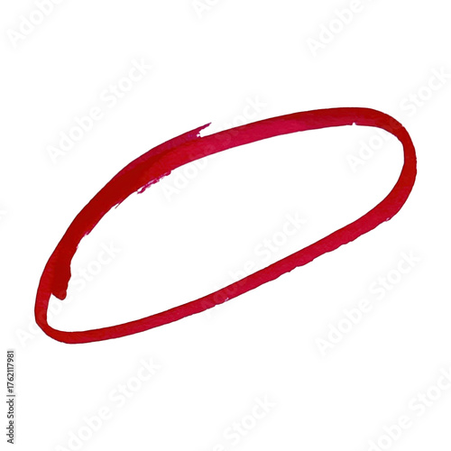 Abstract red oval shape outline highlighting important detail on soft blue subtle textured background isolated on transparent background