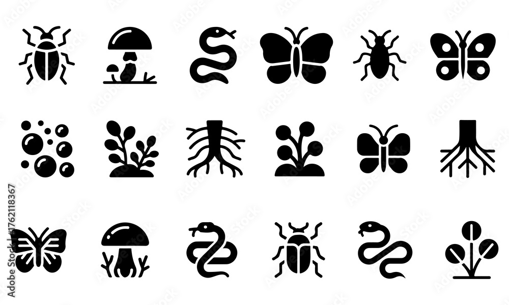 Obraz premium Nature and Wildlife Silhouette Icons Collection