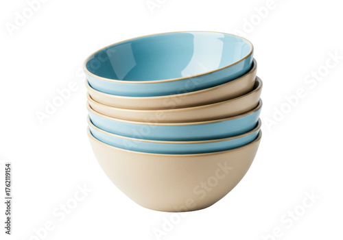Photos Stack of six ceramic bowls isolated on transparent background, light blue and be
