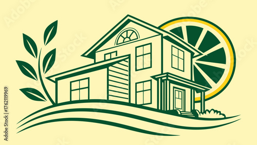 green house with tree real estate logo design