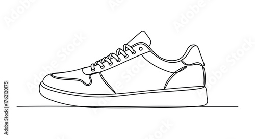 Black and white line drawing of a sneaker shoe footwear