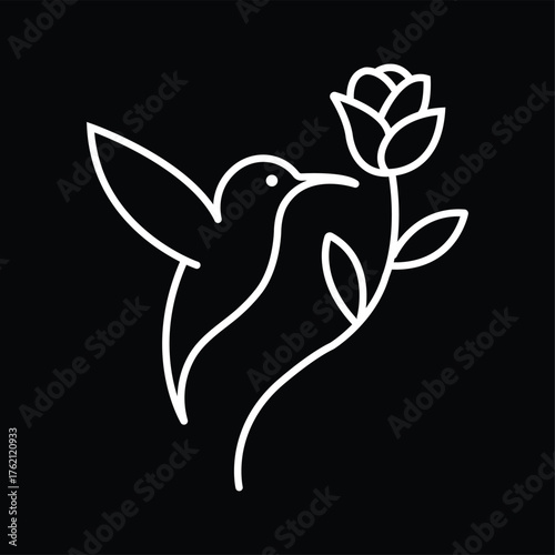 A Minimalist Logo with a Hummingbird and a Rose Branch