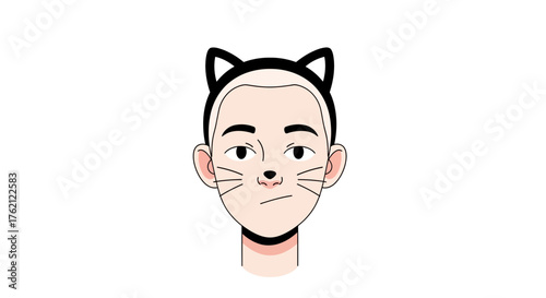 Cartoon illustration of a man with cat ears and whiskers on a plain white background.