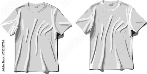 Plain white t-shirts, blank apparel, fashion mockup, clothing template, casual wear, cotton shirt, front view, isolated, realistic illustration