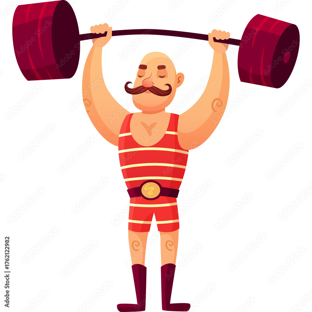 Obraz premium Circus Strongman Character Lifting Weights Overhead Pixel Art Style