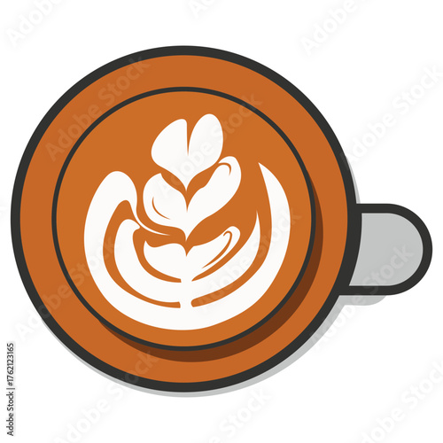 Adobe Illustrator Artwork. Top view of a latte with beautiful white foam art