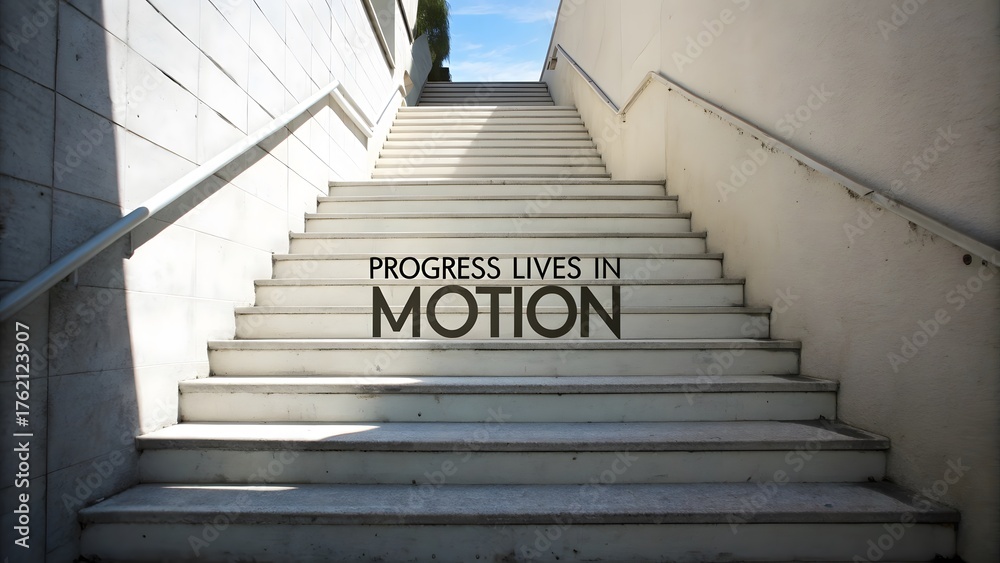 Fototapeta premium White Staircase Climbing Upward with Light and Shadow