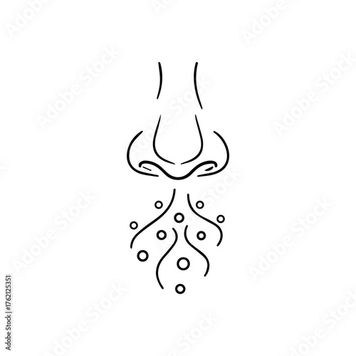 Vector art of a nose smelling aroma, representing a simple and minimalist line art illustration