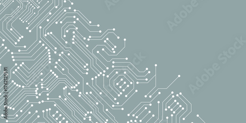 white lines and dots circuit board on light blue background. 