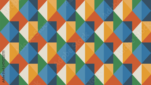A geometric pattern of colorful diamonds and triangles creating a textured visual background art design