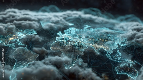 3D render of national map glowing with digital nodes symbolizing cloud regions