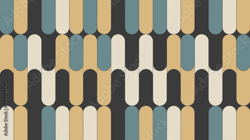 Abstract retro pattern featuring alternating colored rounded rectangles on dark background