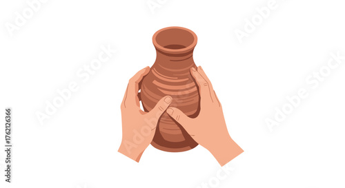 Hands crafting a ceramic vase in minimalist art style