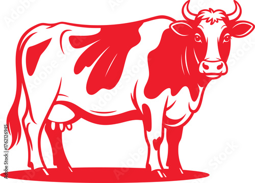 Red Holstein Dairy Cow Silhouette Vector: A graphic farm animal illustration for milk, beef, agriculture, or country design.