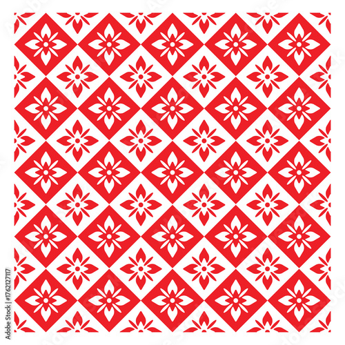Red Floral Geometric Pattern Vector – Seamless Decorative Design Editable 