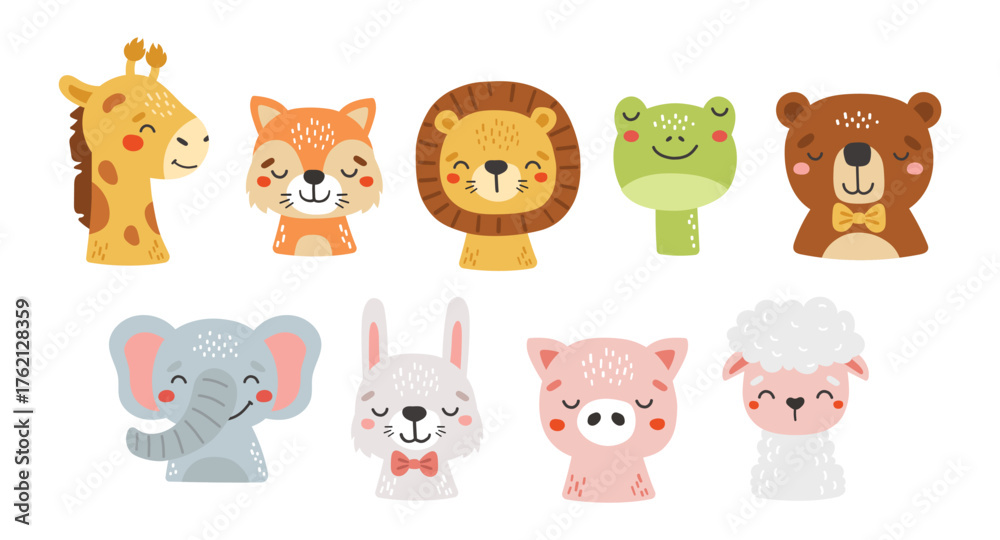 Fototapeta premium Baby animals isolated, cute animals, kids posters, cartoon, cards for kids