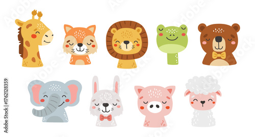 Baby animals isolated, cute animals, kids posters, cartoon, cards for kids