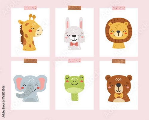 Baby animals isolated, cute animals, kids posters, cartoon, cards for kids