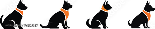 Four silhouettes of a sitting german shepherd dog with distinct collars showing subtle color variations and textured detail vector