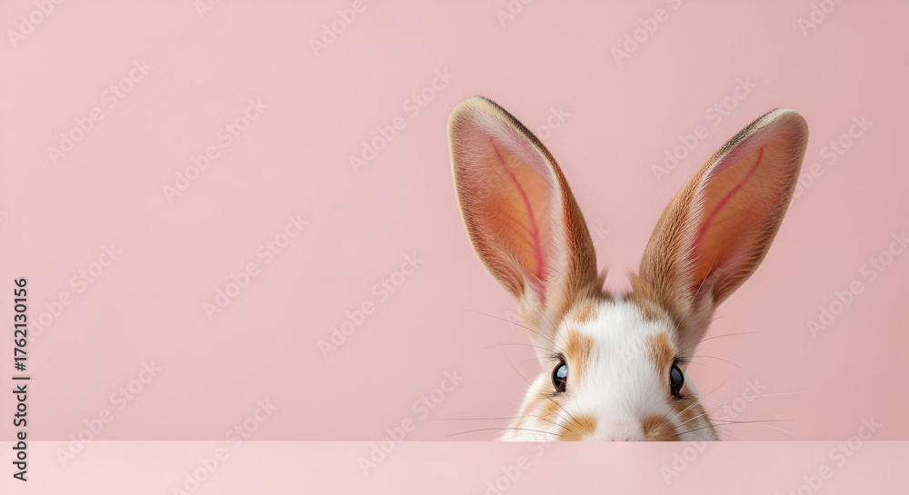 Obraz premium Cute Bunny Peeking Over a Pink Surface rabbit adorable