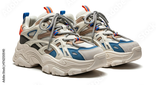 Chunky dad shoes mockup, modern street fashion design, isolated on white background