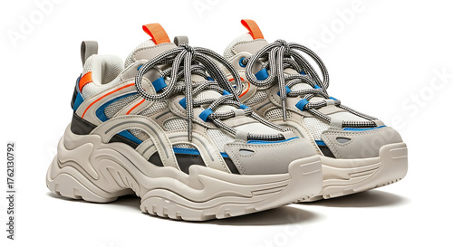 Chunky dad shoes mockup, modern street fashion design, isolated on white background