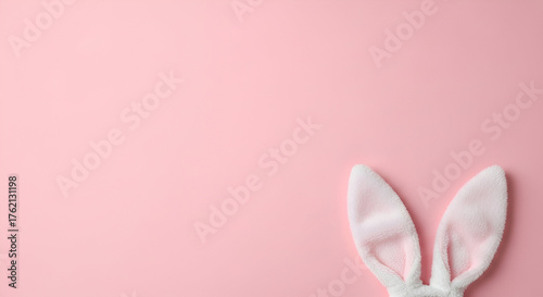 Fluffy White Bunny Ears on Pink Background easter rabbit ears