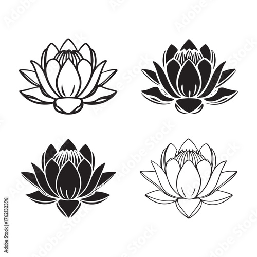 Set of Four Minimalist Lotus Flower Icons