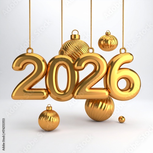 2026 3D Gold Rendering Design – Luxury Golden Number Illustration for New Year Celebration, Poster, and Branding Background
