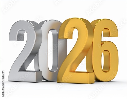 2026 3D Gold Rendering Design – Luxury Golden Number Illustration for New Year Celebration, Poster, and Branding Background