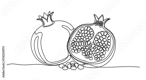 Pomegranate halves and seeds fruit arils