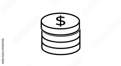 Simple Outline Coin Stack with Dollar Sign Finance and Investment Icon