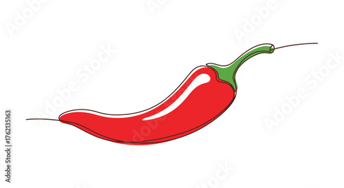 Red chili pepper with green stem food spice