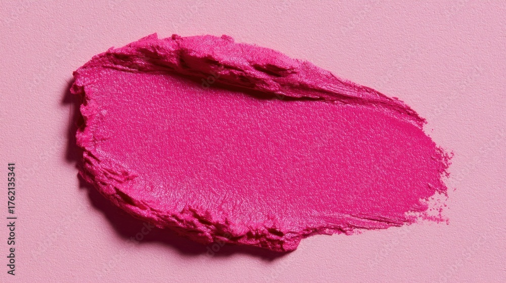 Fototapeta premium Bright pink paint is smeared across a light pink surface highlighting its texture and vibrancy.
