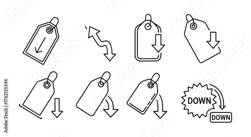 Simple Outline Price Tag with Down Arrow Promotion Symbol Illustration