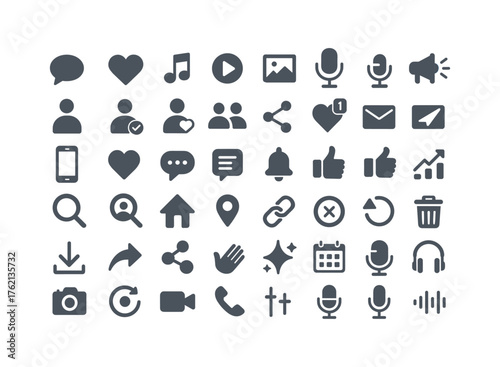 Comprehensive set of minimalist social media and communication icons