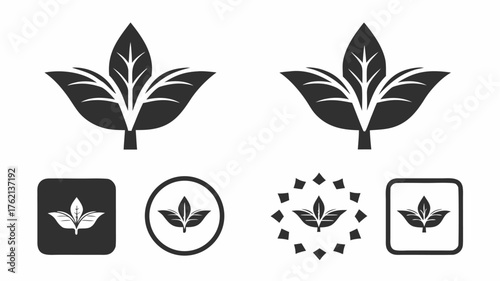 Illustration of leaves in various arrangements and styles on a white background design elements set | editable eps vectors silhouette